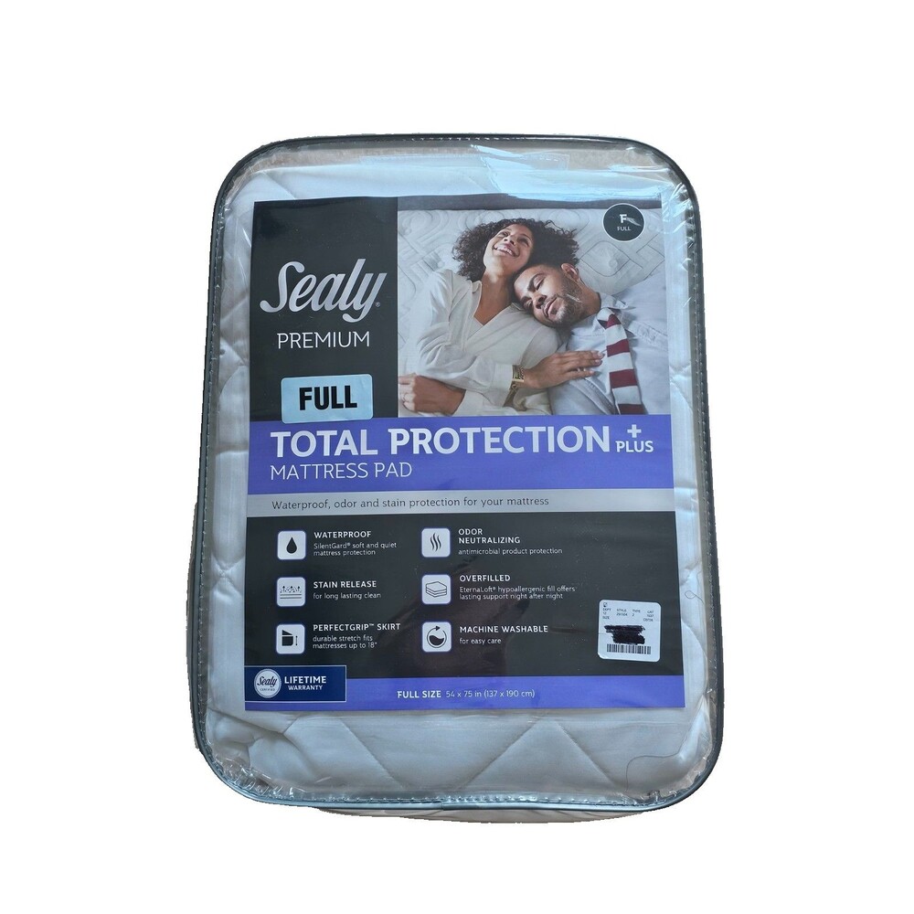 Sealy Premium Total Protection Plus Waterproof Full Size Mattress Pad New White
